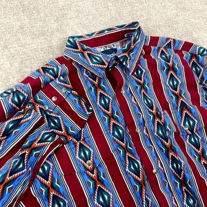 Wrangler Checotah Western Shirt Mens L Multicolor Aztec Cotton Snap Button Up